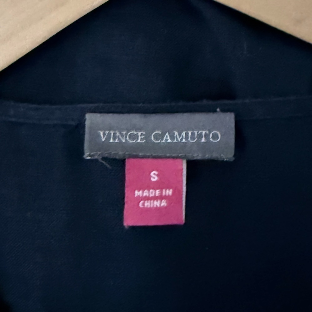Vince Camuto Linen Navy Blue Pocket Short Sleeve V Neck Blouse - Picture 6 of 7